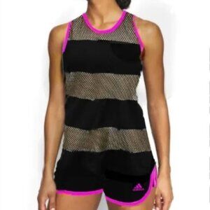 Adidas Mesh Stripe Active Tank Black Pink S